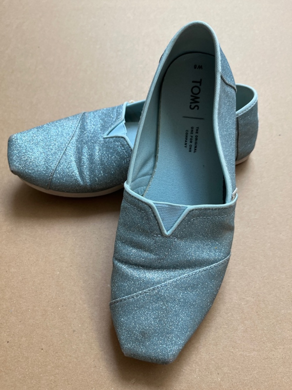 TOMS Women's Silver Sparkle Slip-On Flats size 8W